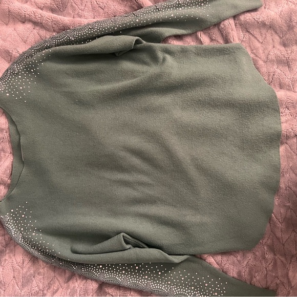 Sweaters - Green Sweater with Embellished Sleeves